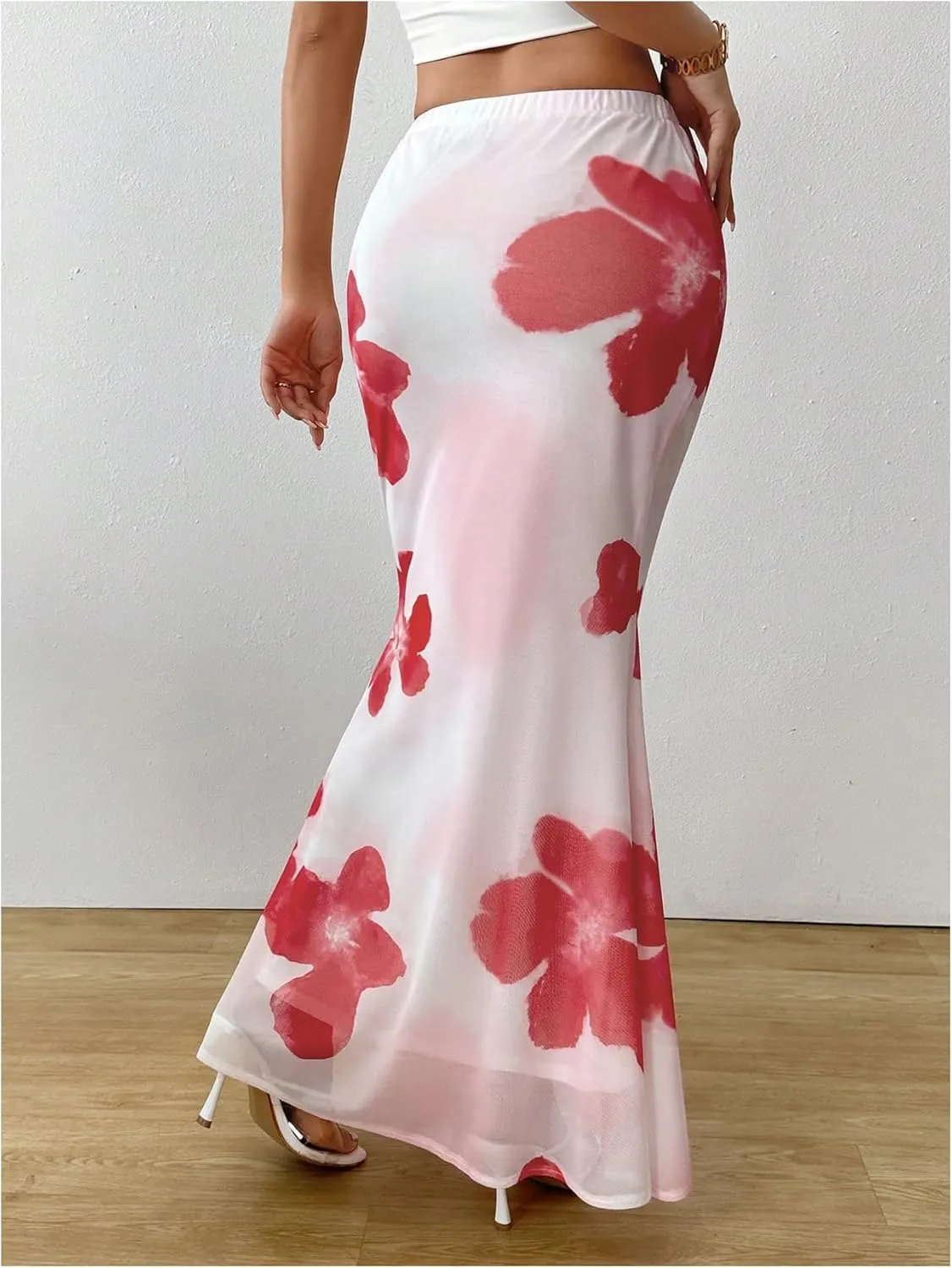 Verdusa Women's Boho Floral Print Bodycon Fishtail Skirt Layered Maxi Skirts