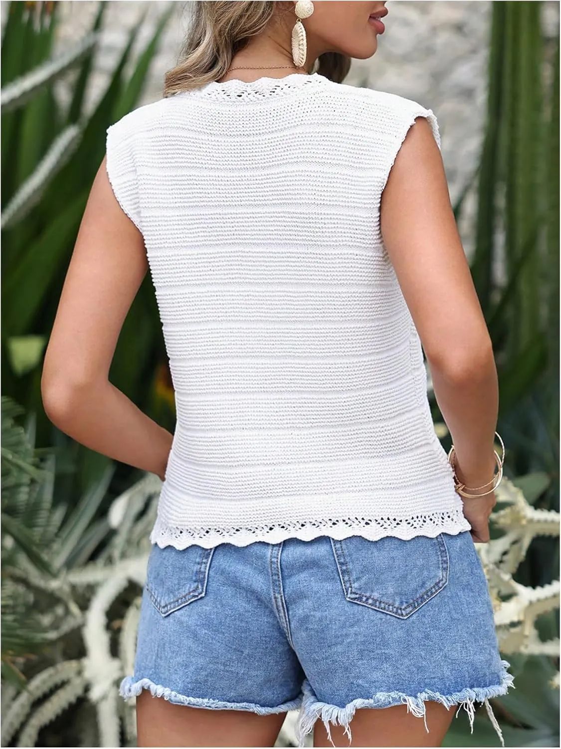 Verdusa Women's Sweater Vest Hollow Out Frill Hem Button Front Fall Fashion Trendy Tops Knitted Cardigan