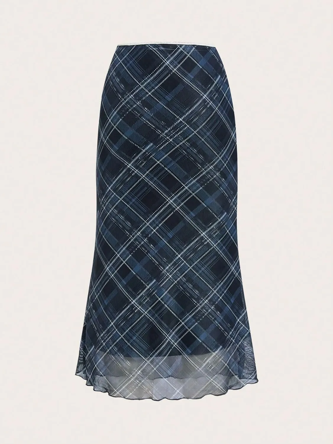 Verdusa Women's Vintage Plaid Print Layered Fishtail Skirt High Waist Long Skirts