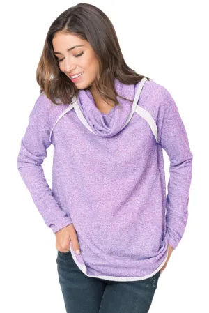 Violet Raw Edge Cowl Neck Pullover Sweatshirt