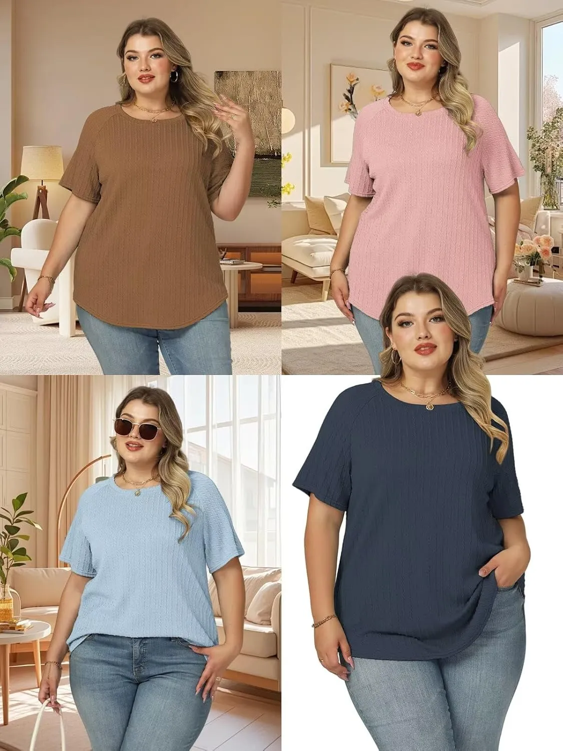 VISLILY Womens-Plus-Size-Summer-Tops Casual Crew Neck Lightweight Shirts Trendy Knit Tunic Basic Short Sleeve Blouses XL-5XL