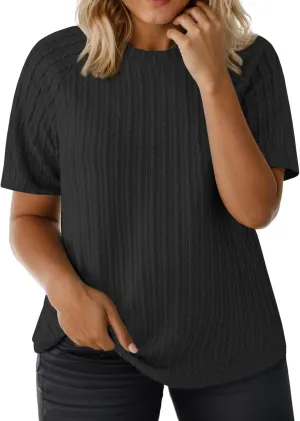 VISLILY Womens-Plus-Size-Summer-Tops Casual Crew Neck Lightweight Shirts Trendy Knit Tunic Basic Short Sleeve Blouses XL-5XL