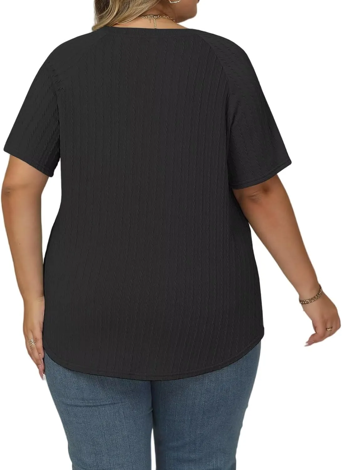 VISLILY Womens-Plus-Size-Summer-Tops Casual Crew Neck Lightweight Shirts Trendy Knit Tunic Basic Short Sleeve Blouses XL-5XL