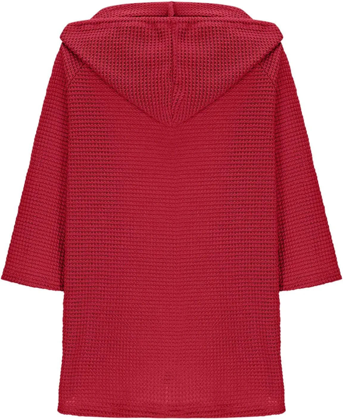 Waffle Knit Tops for Women Loose Fit 3/4 Sleeve Henley V Neck T Shirts Casual Spring Knitted Lightweight Tunic Hoodie