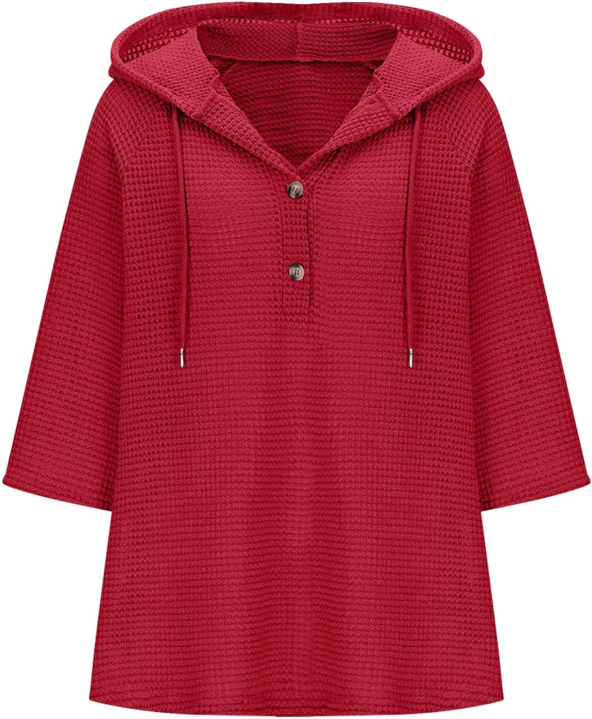 Waffle Knit Tops for Women Loose Fit 3/4 Sleeve Henley V Neck T Shirts Casual Spring Knitted Lightweight Tunic Hoodie