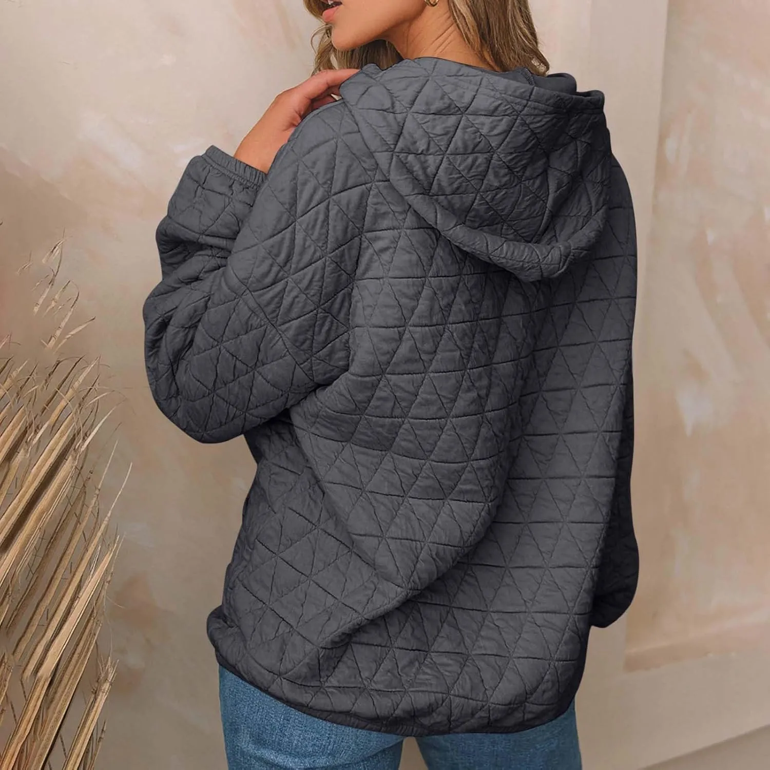 Warm Hooded Sweatshirts for Women Solid Plaid Casual Fall Winter Hoodies Oversized Comfy Blouses for Outing Street