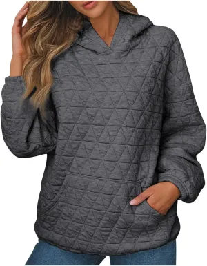 Warm Hooded Sweatshirts for Women Solid Plaid Casual Fall Winter Hoodies Oversized Comfy Blouses for Outing Street