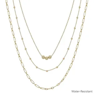 Water Resistant Gold Or Silver Beaded Triple Layered 16"-18" Necklace