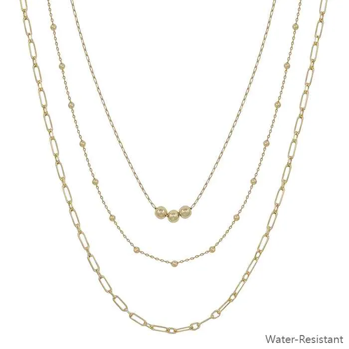 Water Resistant Gold Or Silver Beaded Triple Layered 16"-18" Necklace