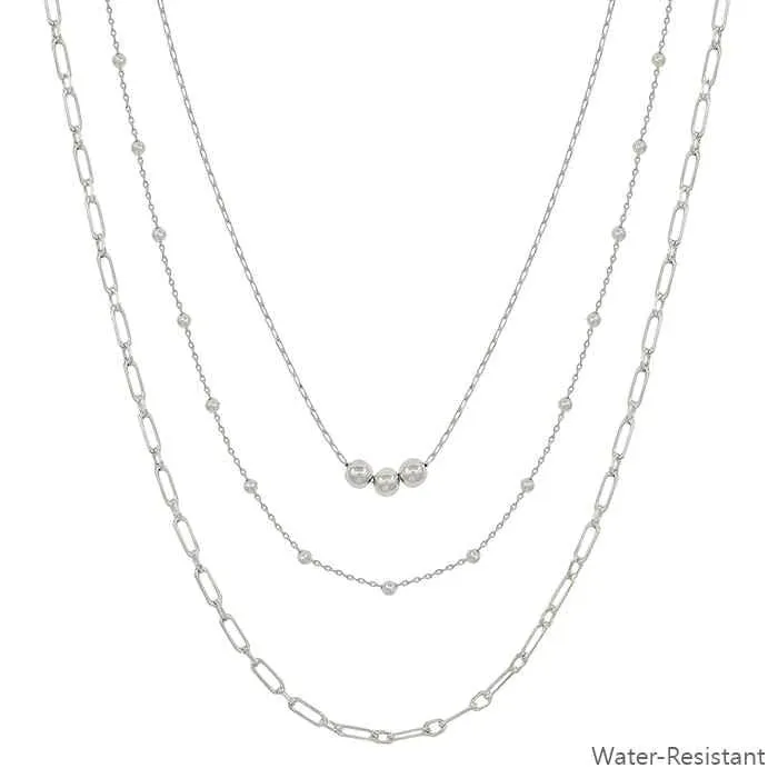 Water Resistant Gold Or Silver Beaded Triple Layered 16"-18" Necklace
