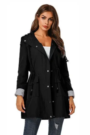 Water Resistant Hooded Striped Windbreaker Rain Jacket