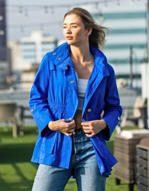 W.A.Y Wonderful & Young Lightweight Raincoat Jacket Long In Cobalt