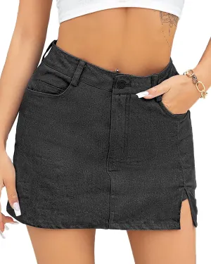 We1Fit Skorts for Women High Waisted Trendy Denim Mini Skirt Side Slit Jean Shorts Stretchy Skirts