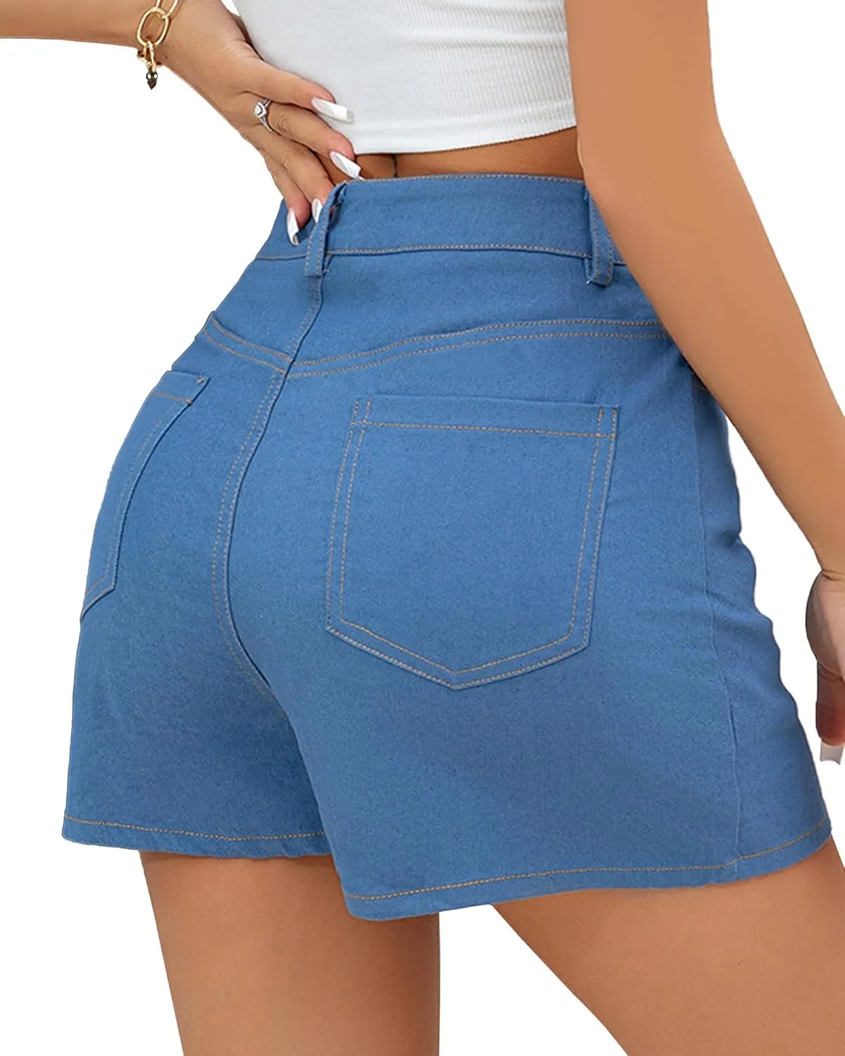We1Fit Skorts for Women High Waisted Trendy Denim Mini Skirt Side Slit Jean Shorts Stretchy Skirts