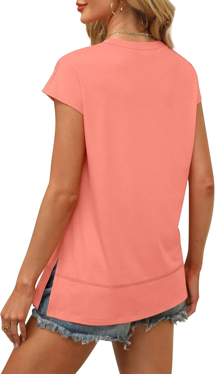 WEESO Womens Summer Tops 2025 Cap Short Sleeve T Shirts Trendy Dressy Casual Crew Neck Loose Fit Shirts