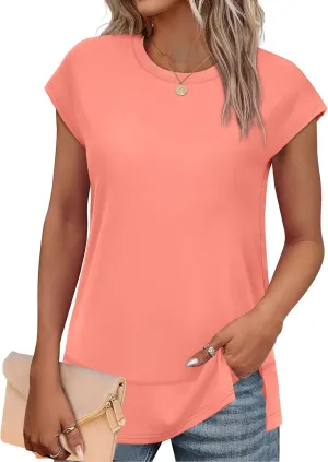 WEESO Womens Summer Tops 2025 Cap Short Sleeve T Shirts Trendy Dressy Casual Crew Neck Loose Fit Shirts