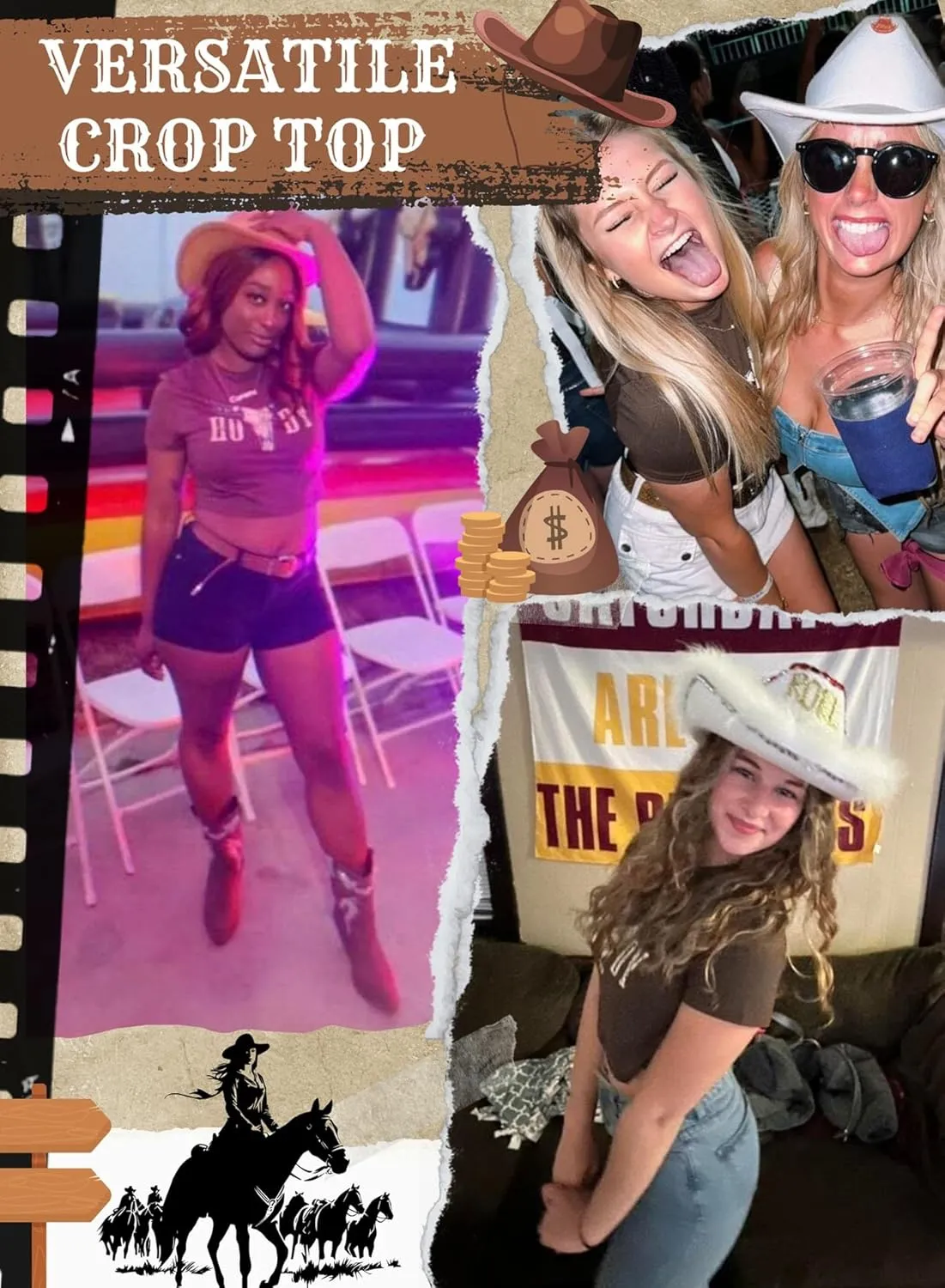Western Cowgirl Crop Top for Women - Country Concert Cowboy Rodeo Outfit Cow Skull Graphic Tee Vintage Howdy Shirts