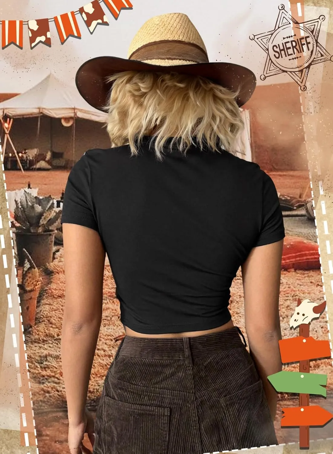 Western Cowgirl Crop Top for Women - Country Concert Cowboy Rodeo Outfit Cow Skull Graphic Tee Vintage Howdy Shirts