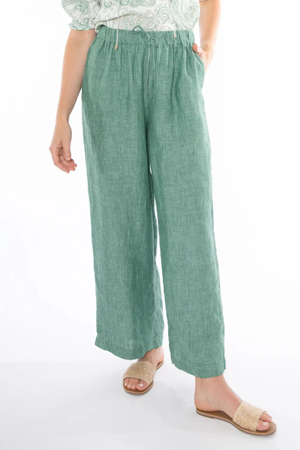 Wide Leg Linen Pant Honeydew