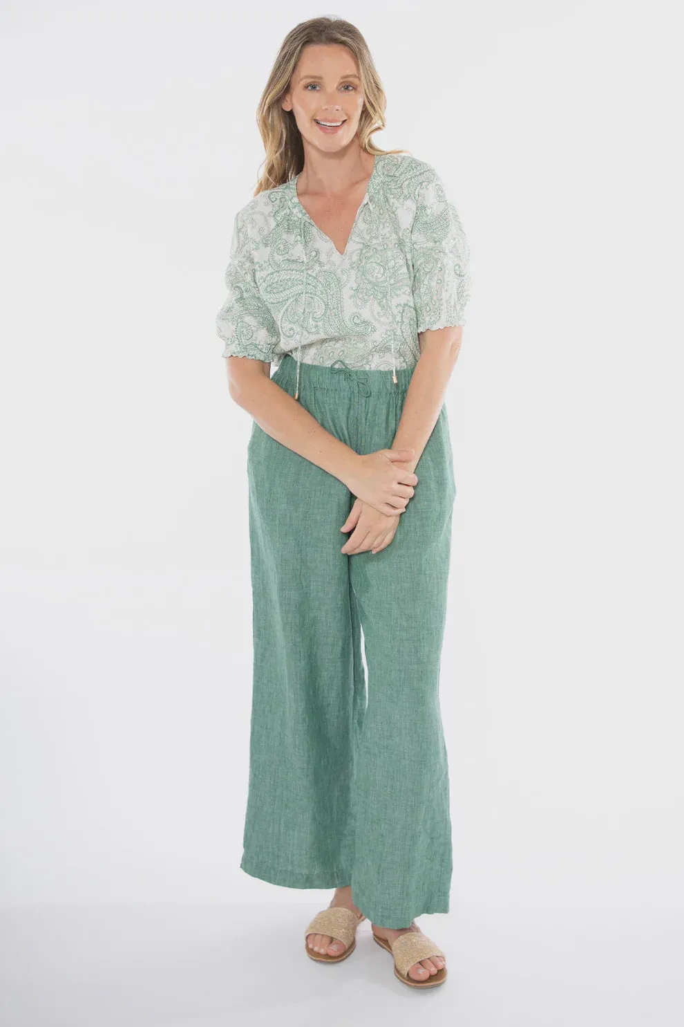 Wide Leg Linen Pant Honeydew