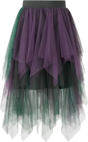 Women A Line Tulle Skirts High Waist Irregular Ruffle Layered Fashion Midi Skirt Party Evening Mesh Long Skirt