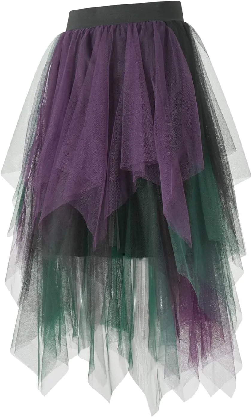 Women A Line Tulle Skirts High Waist Irregular Ruffle Layered Fashion Midi Skirt Party Evening Mesh Long Skirt