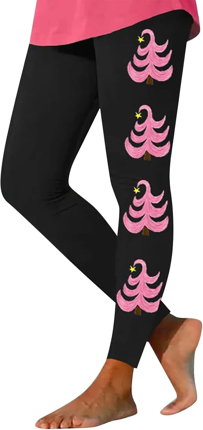 Women Christmas Leggings Funny Xmas Graphic Yoga Sweatpants Winter Warm Tights Tousers High Waist Jogger Lounge Pants