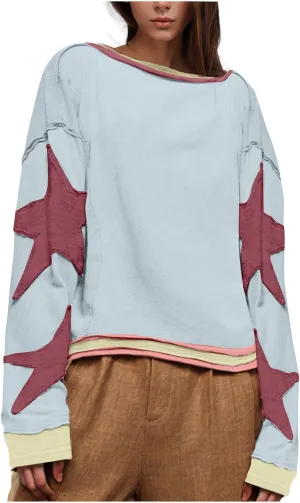 Women Crop Sweatshirts Long Sleeve Trendy Graphic Design Pullover Tops Casual Loose Crewneck Sweatshirt