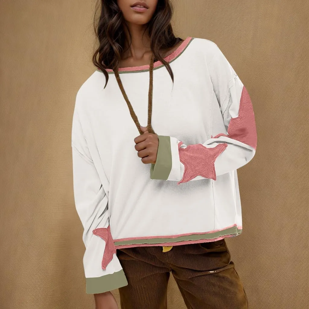 Women Crop Sweatshirts Long Sleeve Trendy Graphic Design Pullover Tops Casual Loose Crewneck Sweatshirt