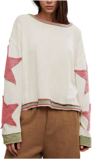 Women Crop Sweatshirts Long Sleeve Trendy Graphic Design Pullover Tops Casual Loose Crewneck Sweatshirt