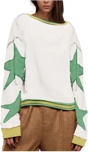 Women Crop Sweatshirts Long Sleeve Trendy Graphic Design Pullover Tops Casual Loose Crewneck Sweatshirt
