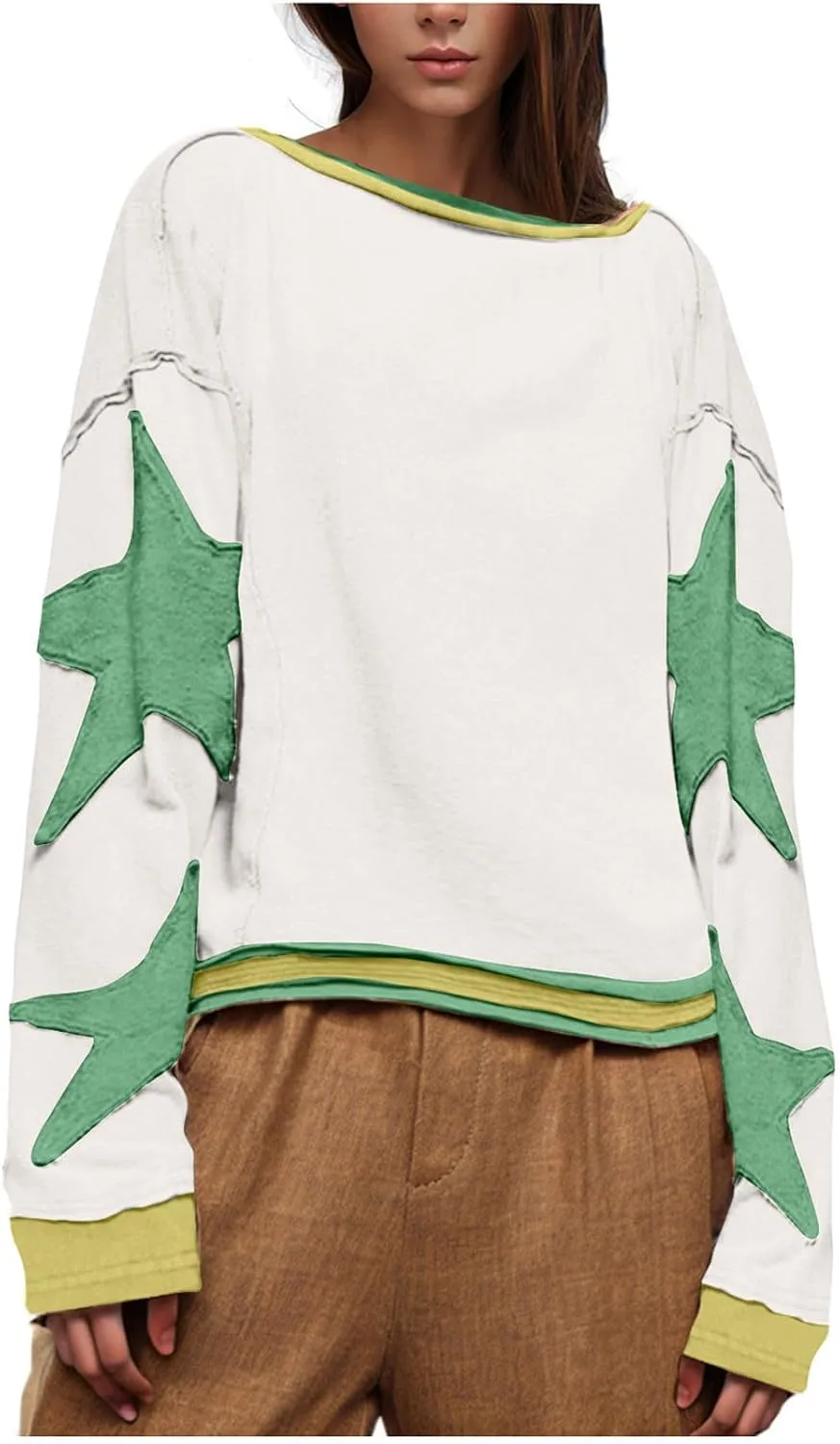 Women Crop Sweatshirts Long Sleeve Trendy Graphic Design Pullover Tops Casual Loose Crewneck Sweatshirt