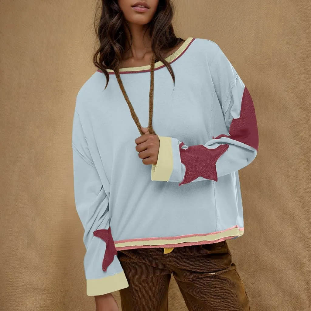 Women Crop Sweatshirts Long Sleeve Trendy Graphic Design Pullover Tops Casual Loose Crewneck Sweatshirt