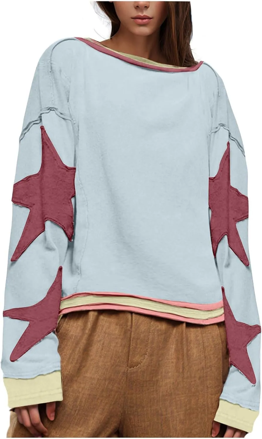 Women Crop Sweatshirts Long Sleeve Trendy Graphic Design Pullover Tops Casual Loose Crewneck Sweatshirt