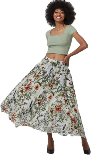 Women Floral Embroidery Tulle Maxi Skirt Double-Layered A Line Swing Vintage 1950s Cocktail Skirts