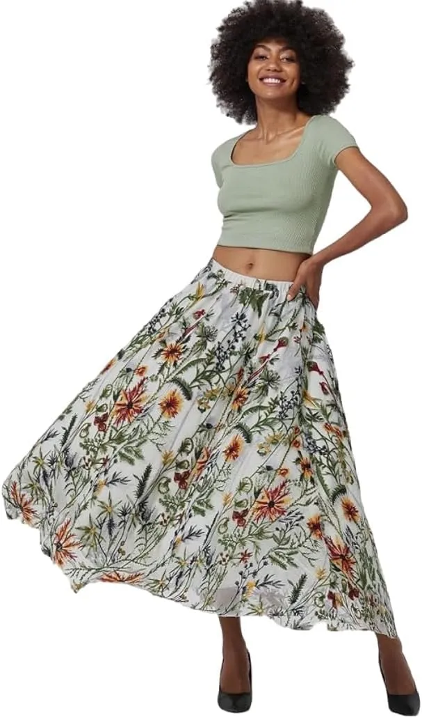 Women Floral Embroidery Tulle Maxi Skirt Double-Layered A Line Swing Vintage 1950s Cocktail Skirts
