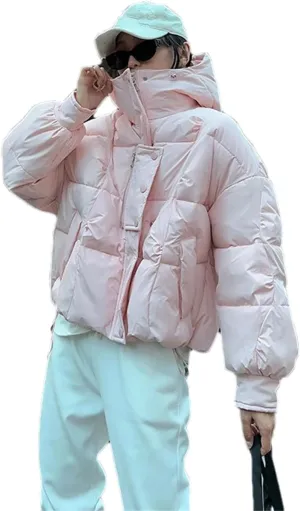 Women Hooded Long Sleeve Zipper Jacket Casual Thicken Warm Pockets Cotton Padded Coat