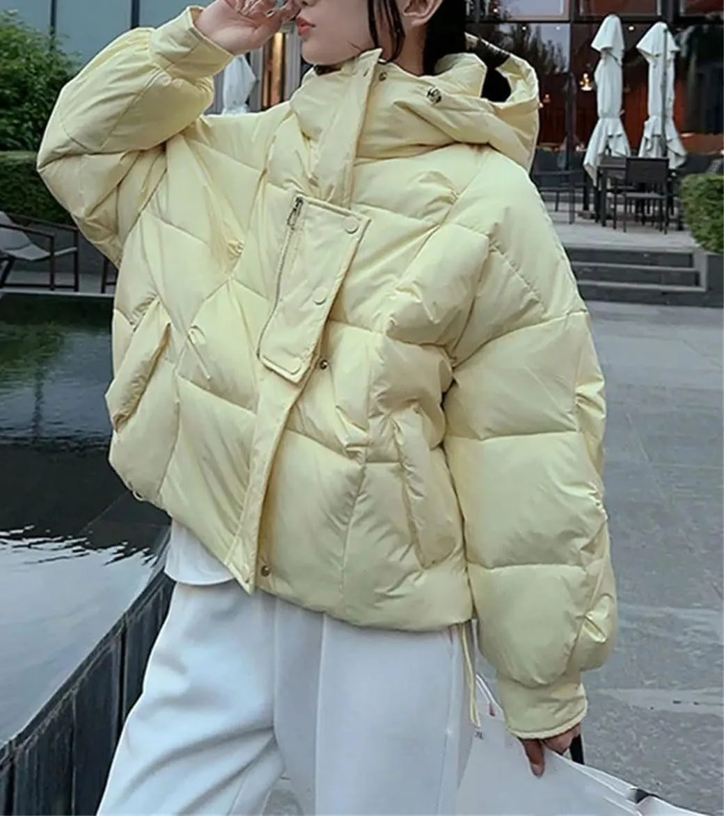 Women Hooded Long Sleeve Zipper Jacket Casual Thicken Warm Pockets Cotton Padded Coat