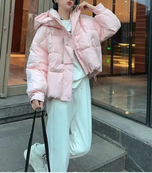 Women Hooded Long Sleeve Zipper Jacket Casual Thicken Warm Pockets Cotton Padded Coat