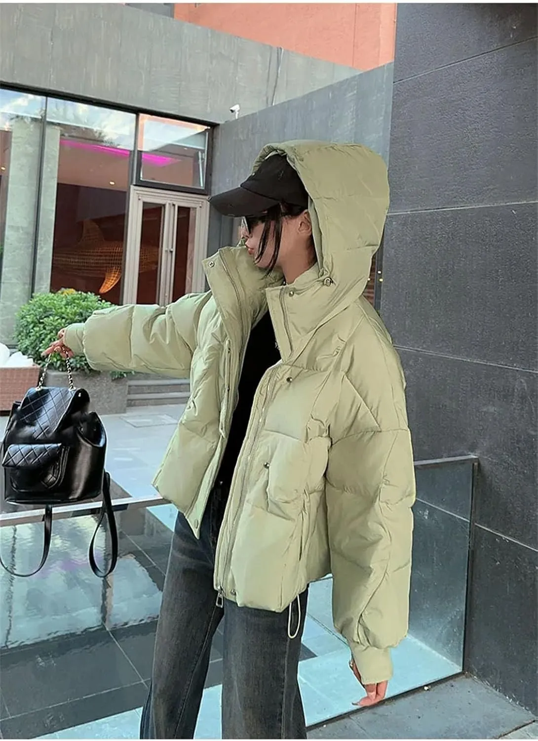 Women Hooded Long Sleeve Zipper Jacket Casual Thicken Warm Pockets Cotton Padded Coat