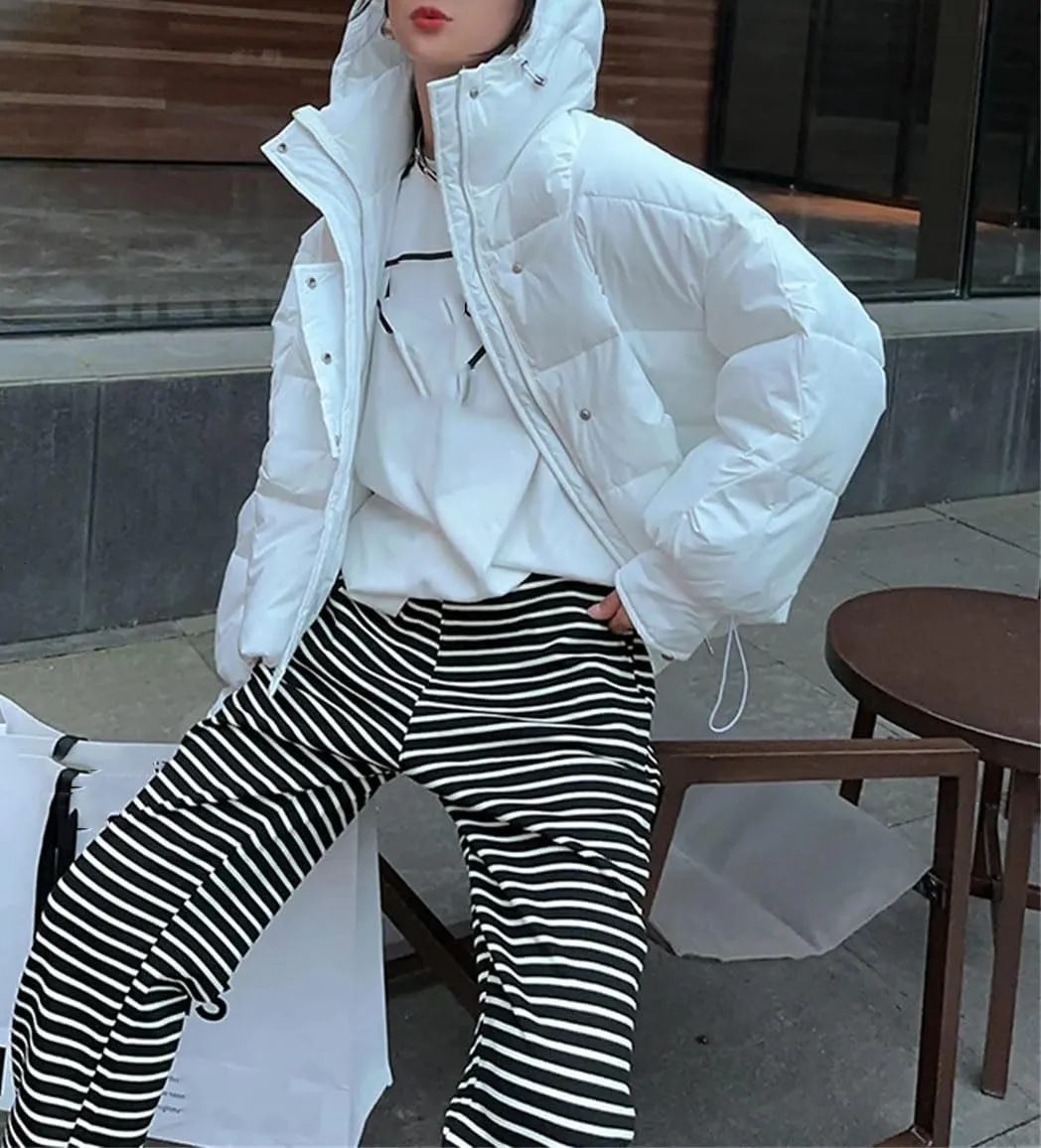 Women Hooded Long Sleeve Zipper Jacket Casual Thicken Warm Pockets Cotton Padded Coat