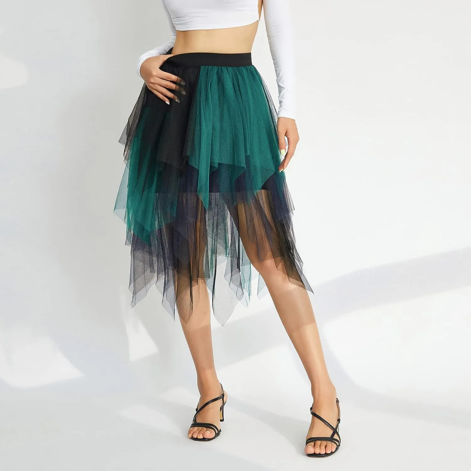 Women Mesh Midi Skirt Multilayer Pleated High Waist Lace Ballet Prom Party Tulle Tutu A-line Long Skirts
