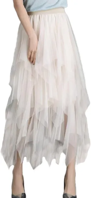 Women Mesh Midi Skirt Multilayer Pleated High Waist Lace Ballet Prom Party Tulle Tutu A-line Long Skirts
