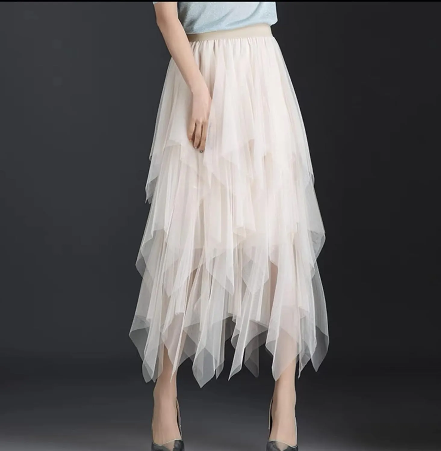 Women Mesh Midi Skirt Multilayer Pleated High Waist Lace Ballet Prom Party Tulle Tutu A-line Long Skirts