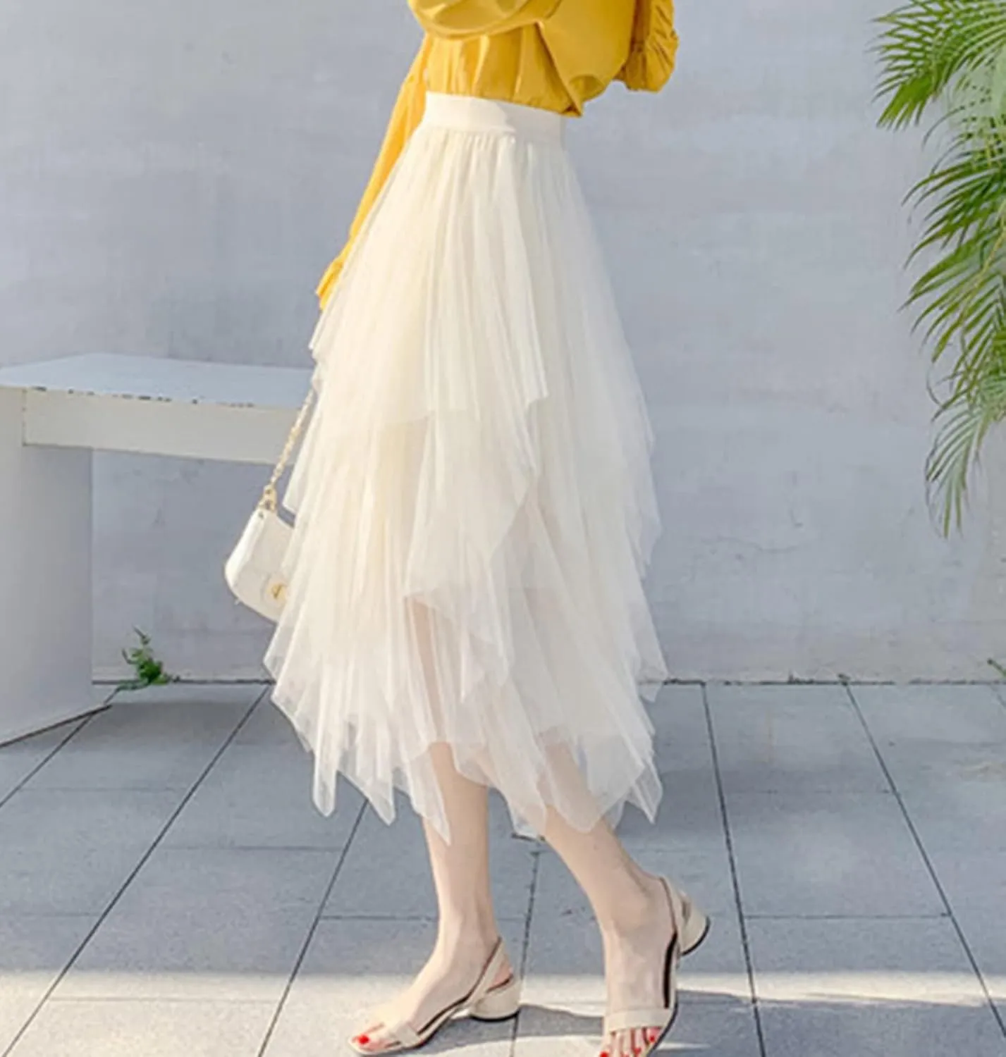 Women Mesh Midi Skirt Multilayer Pleated High Waist Lace Ballet Prom Party Tulle Tutu A-line Long Skirts