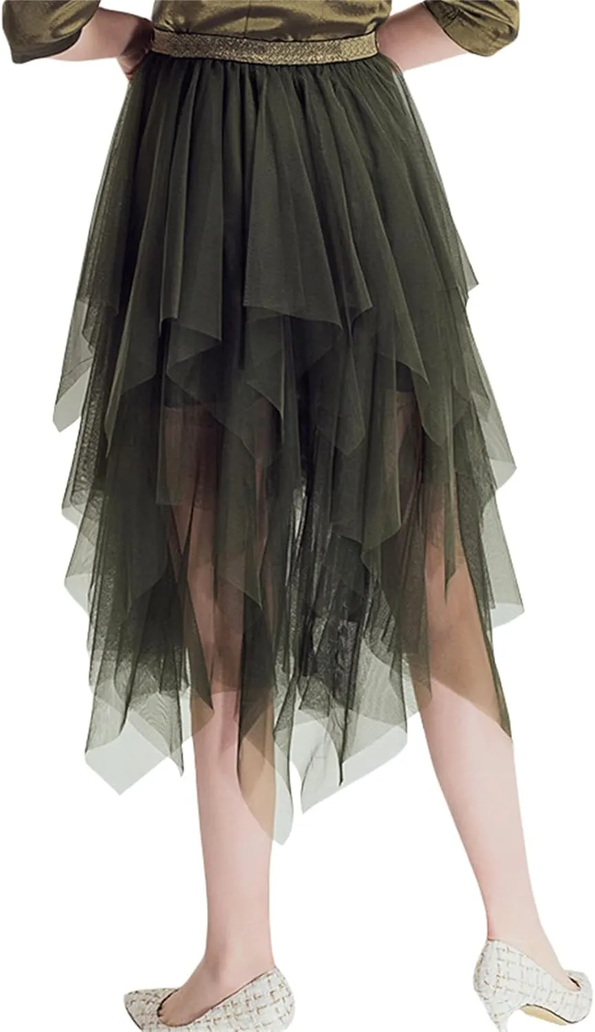 Women Mesh Midi Skirt Multilayer Pleated High Waist Lace Ballet Prom Party Tulle Tutu A-line Long Skirts