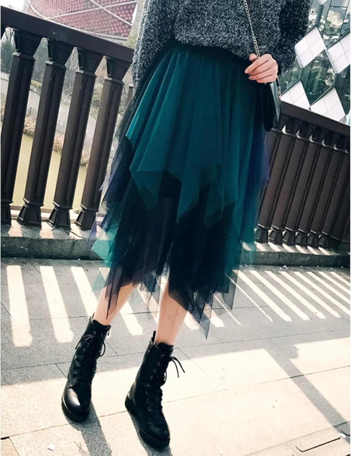 Women Mesh Midi Skirt Multilayer Pleated High Waist Lace Ballet Prom Party Tulle Tutu A-line Long Skirts