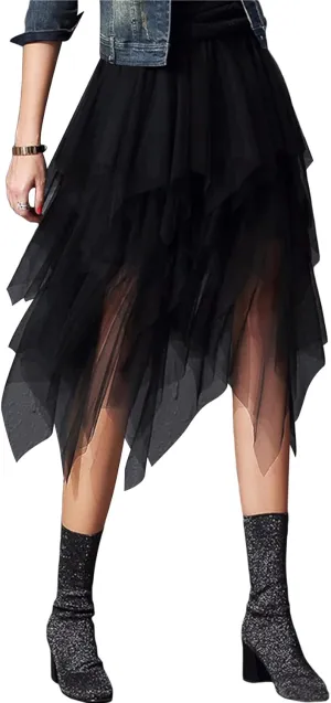 Women Mesh Midi Skirt Multilayer Pleated High Waist Lace Ballet Prom Party Tulle Tutu A-line Long Skirts