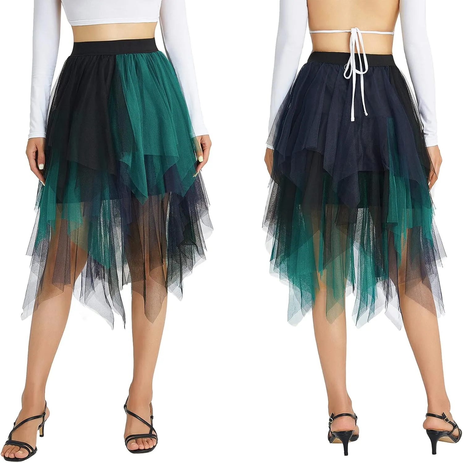 Women Mesh Midi Skirt Multilayer Pleated High Waist Lace Ballet Prom Party Tulle Tutu A-line Long Skirts