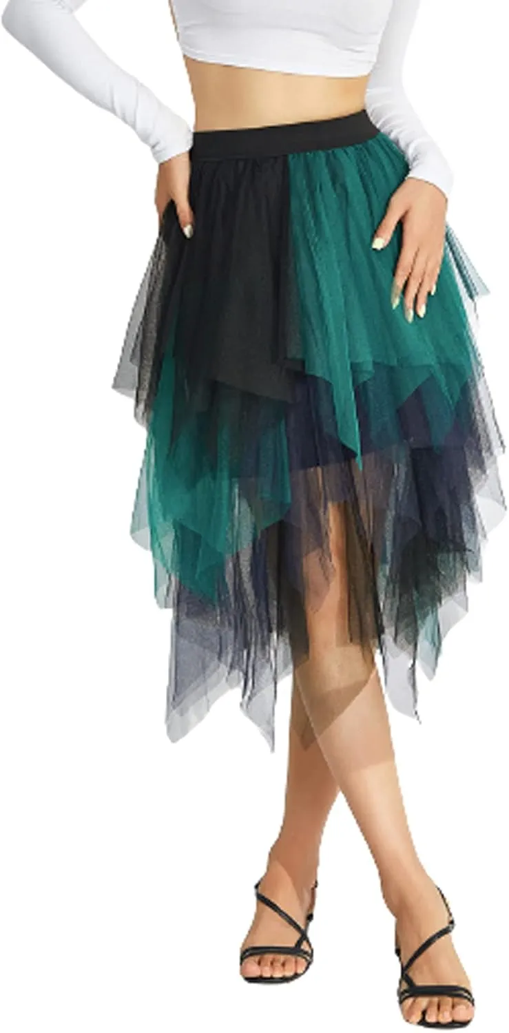 Women Mesh Midi Skirt Multilayer Pleated High Waist Lace Ballet Prom Party Tulle Tutu A-line Long Skirts